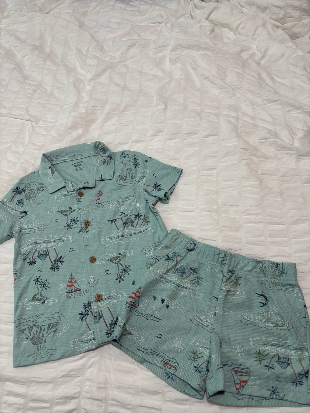 Carter's Teal Beach Print Short-Sleeve Shorts Set